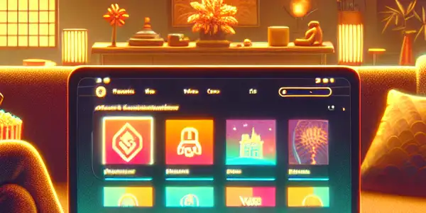 A cozy home scene featuring a person on a sofa, enjoying adult films on a laptop with Japanese decor.