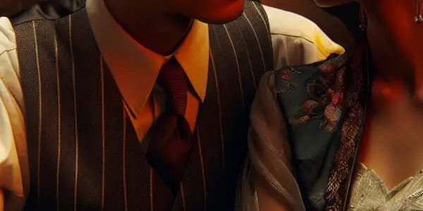 A dimly-lit scene depicting intimate connections among elegantly dressed characters, inspired by classic Taiwanese erotic cinema.