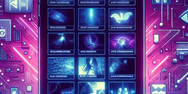A dimly lit digital marketplace showcasing adult video clips on a smartphone, with enticing visuals and a sense of secrecy.