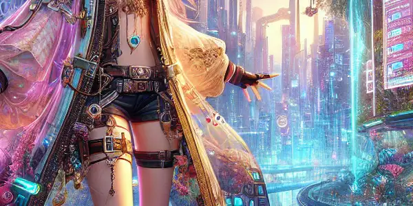 A customizable character in a vibrant, interactive 3D adult gaming environment with exotic plants and neon lights.