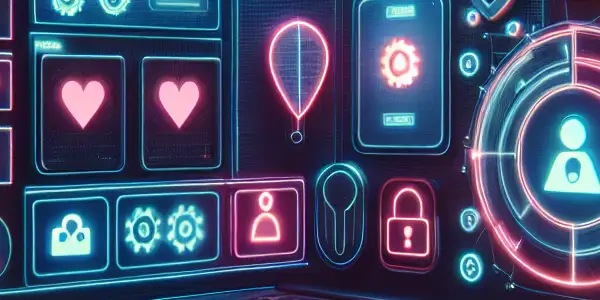 Futuristic digital landscape featuring vibrant thumbnails and privacy tools, suggesting exploration of adult video platforms.